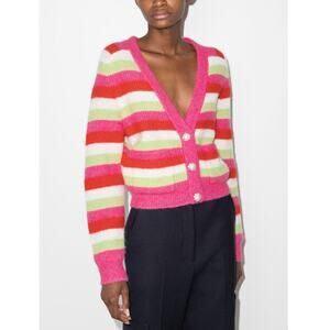 GANNI Crystal Button Striped Cardigan Alpaca Wool Size Small
